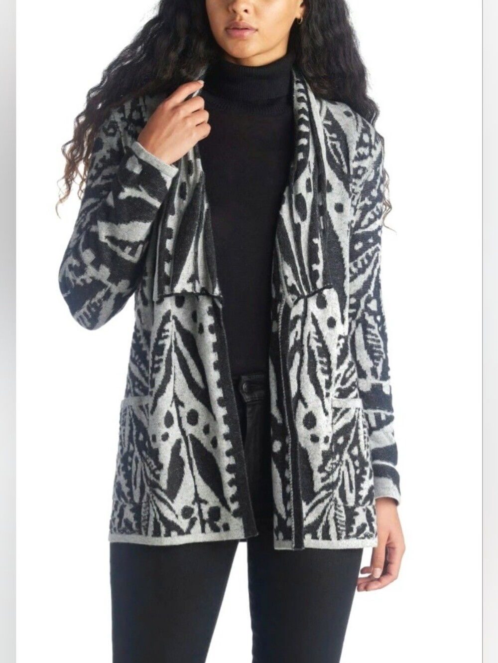 Nic+Zoe Gray Black Here and There Open Cardigan Sweater